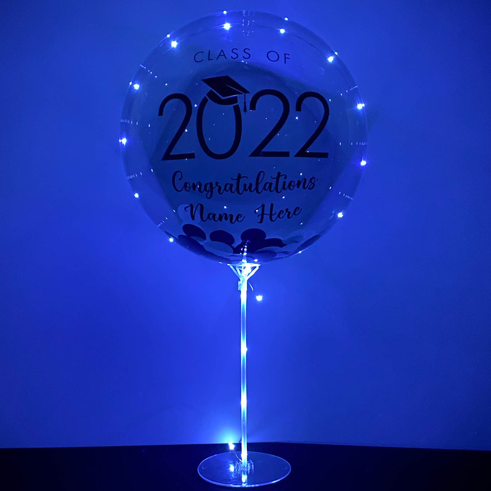 "Graduation 2022" LED Balloon With Stand - Custom Graduation Confetti LED Balloon With Stand - Balloominators
