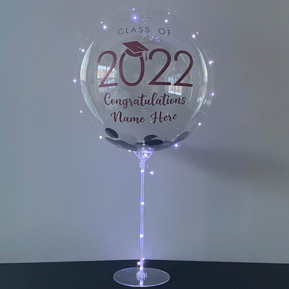"Graduation 2022" LED Balloon With Stand - Custom Graduation Confetti LED Balloon With Stand - Balloominators