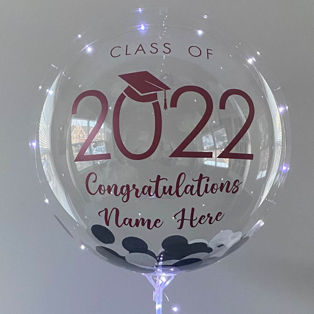 "Graduation 2022" LED Balloon With Stand - Custom Graduation Confetti LED Balloon With Stand - Balloominators