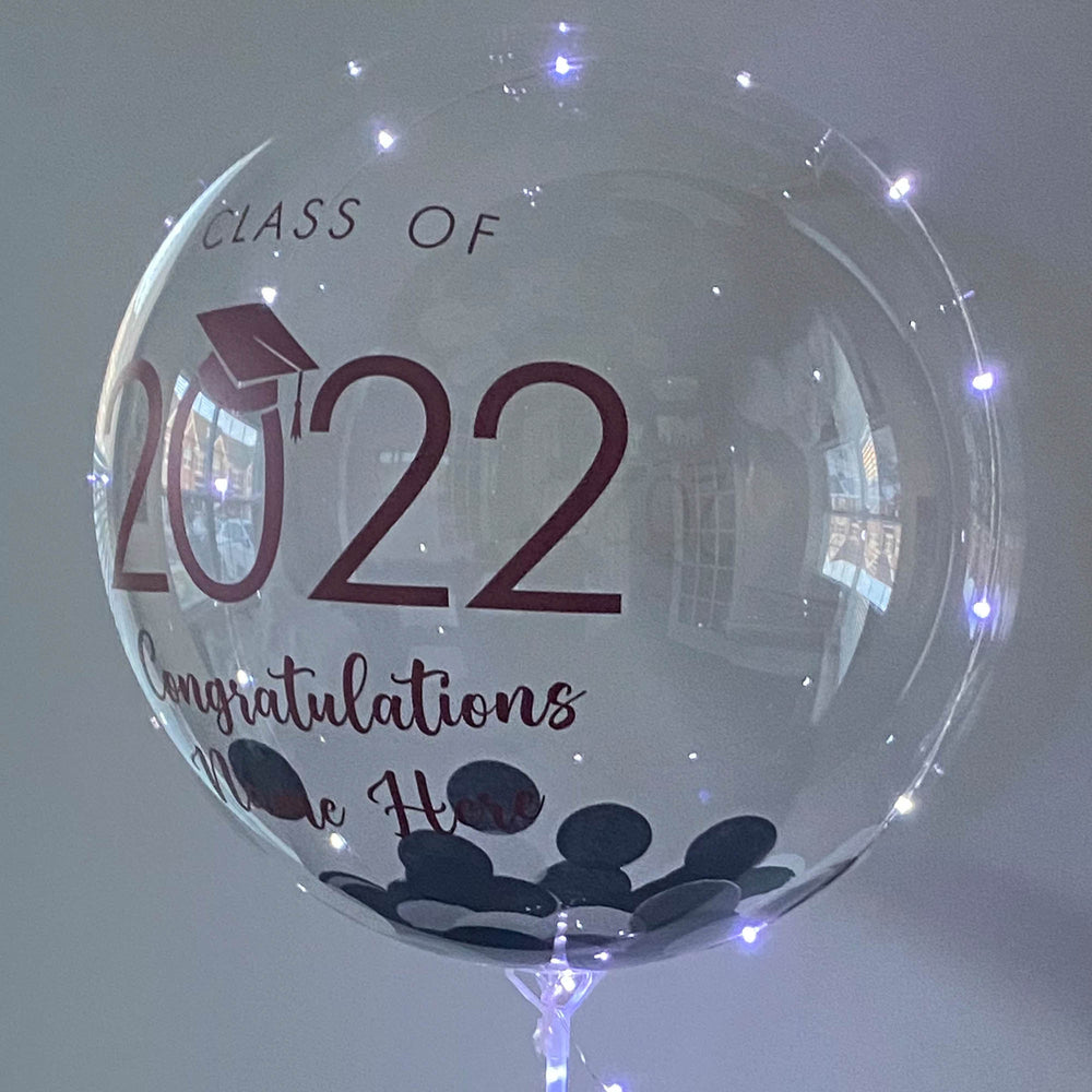 "Graduation 2022" LED Balloon With Stand - Custom Graduation Confetti LED Balloon With Stand - Balloominators
