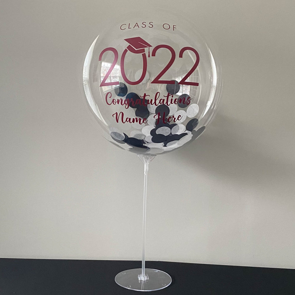 "Graduation 2022" Balloon With Stand - Custom Graduation Confetti Balloon With Stand - Balloominators