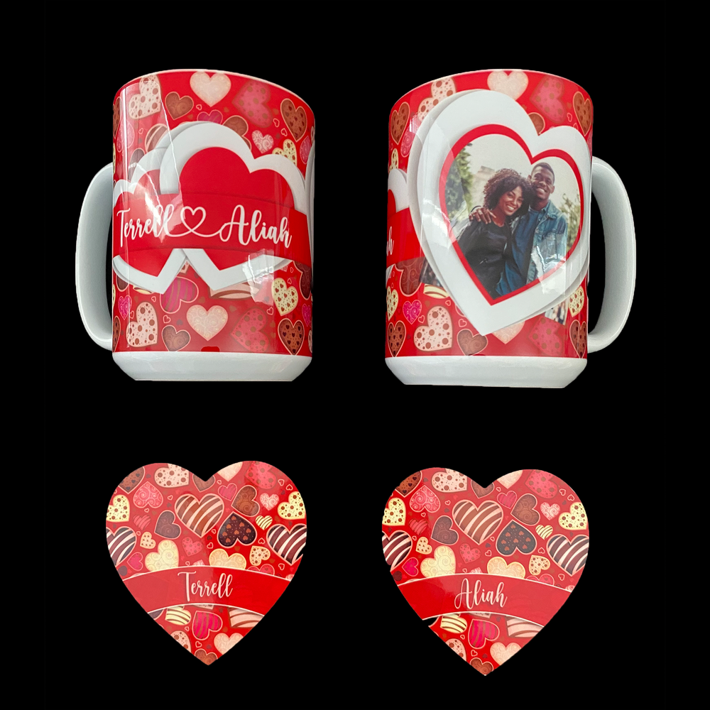 Valentine's Day 2 Custom Photo Mugs And 2 Custom Coasters - No Cocoa Bombs - Balloominators