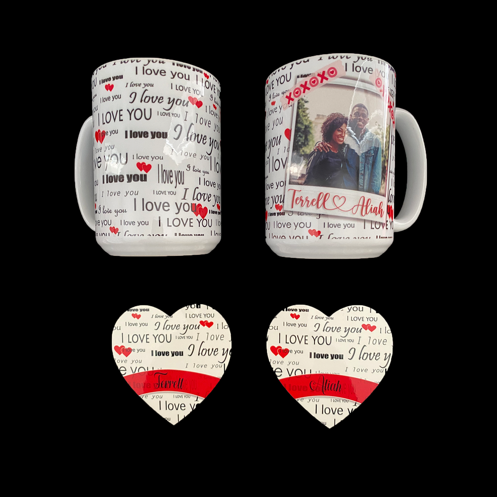 Hot Cocoa Bomb Valentine's Day Gift Set - 2 Mugs And 2 Coasters - Custom Valentine's Day LED Balloon And Bear - Balloominators