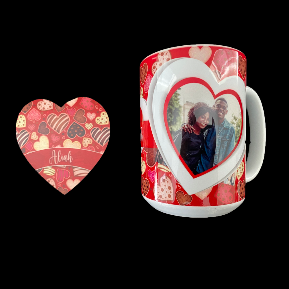 Hot Cocoa Bomb Valentine's Day Gift Set - 1 Mug And 1 Coaster - Custom Valentine's Day Balloon With Stand  And Bear - Balloominators