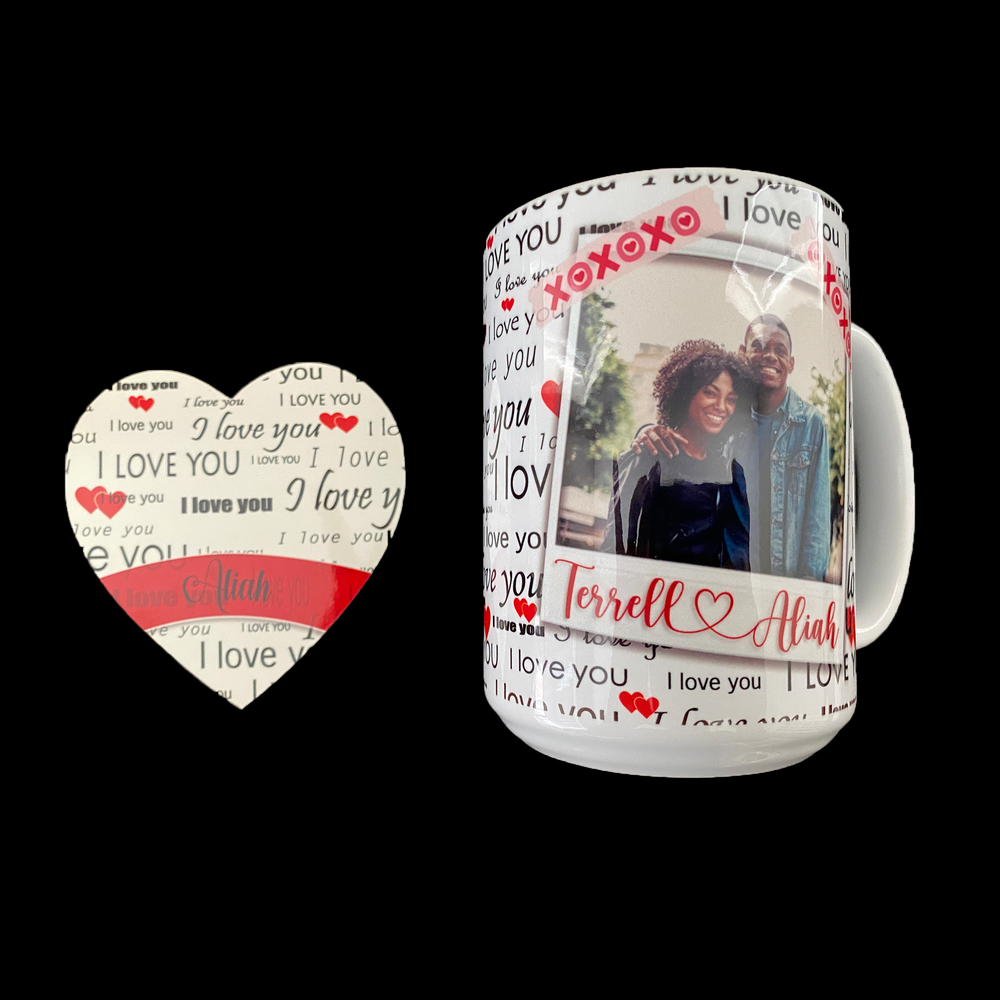 Hot Cocoa Bomb Valentine's Day Gift Set - 1 Mug And 1 Coaster - Custom Valentine's Day LED Balloon And Bear - Balloominators