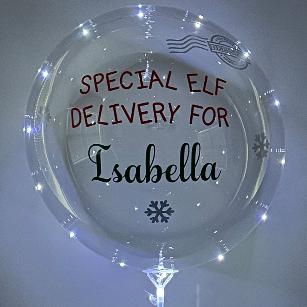 "Special Elf Delivery For" Balloominator -  Custom Elf Balloon With Stand - Balloominators