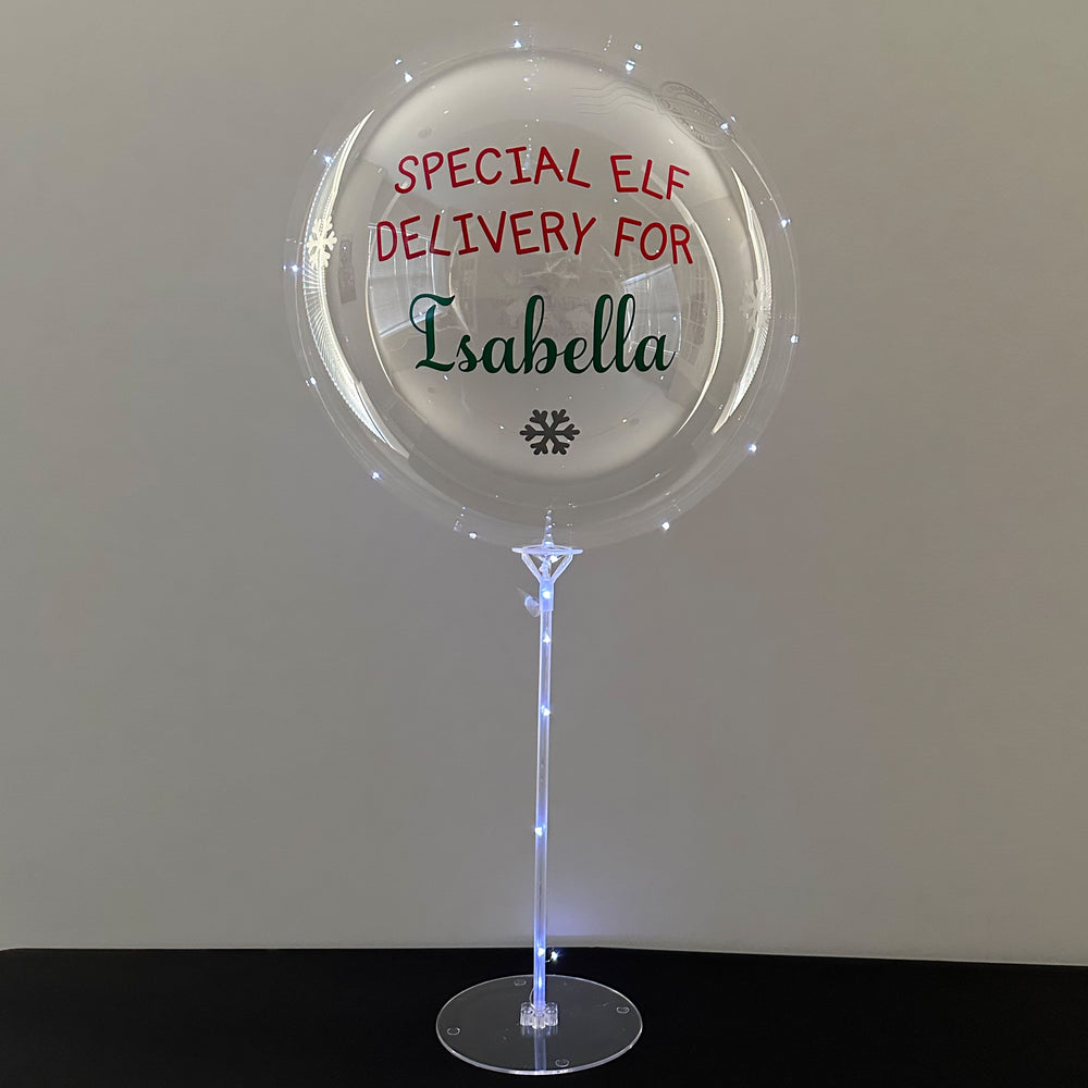 "Special Elf Delivery For" Balloominator -  Custom Elf Balloon With Stand - Balloominators