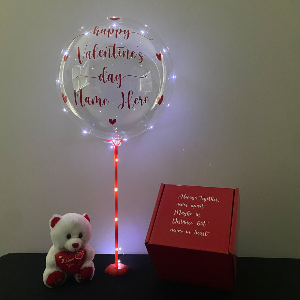 Hot Cocoa Bomb Valentine's Day Gift Set - 1 Mug And 1 Coaster - Custom Valentine's Day LED Balloon With Stand  And Bear - Balloominators