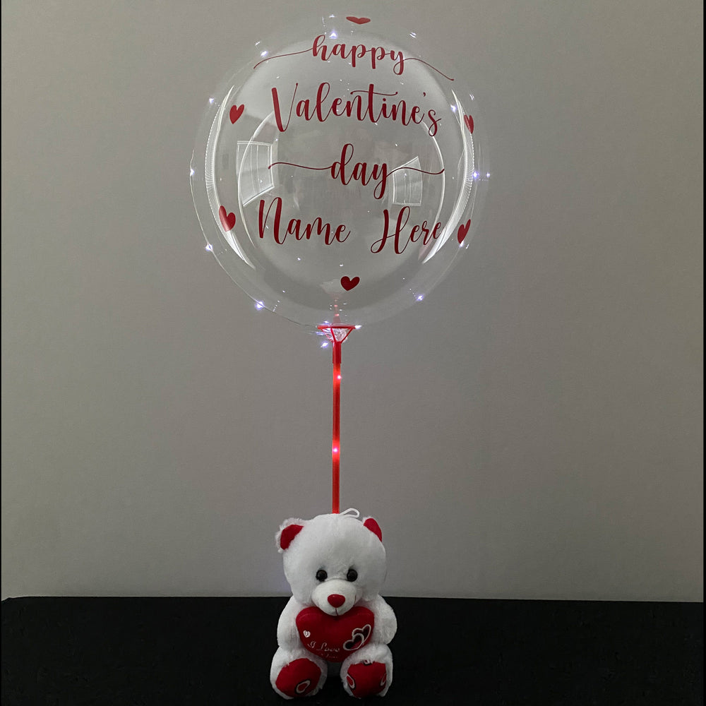 "happy Valentine's day" Balloominator And Bear - Valentine's Day Balloon With Stand And Teddy Bear - Balloominators