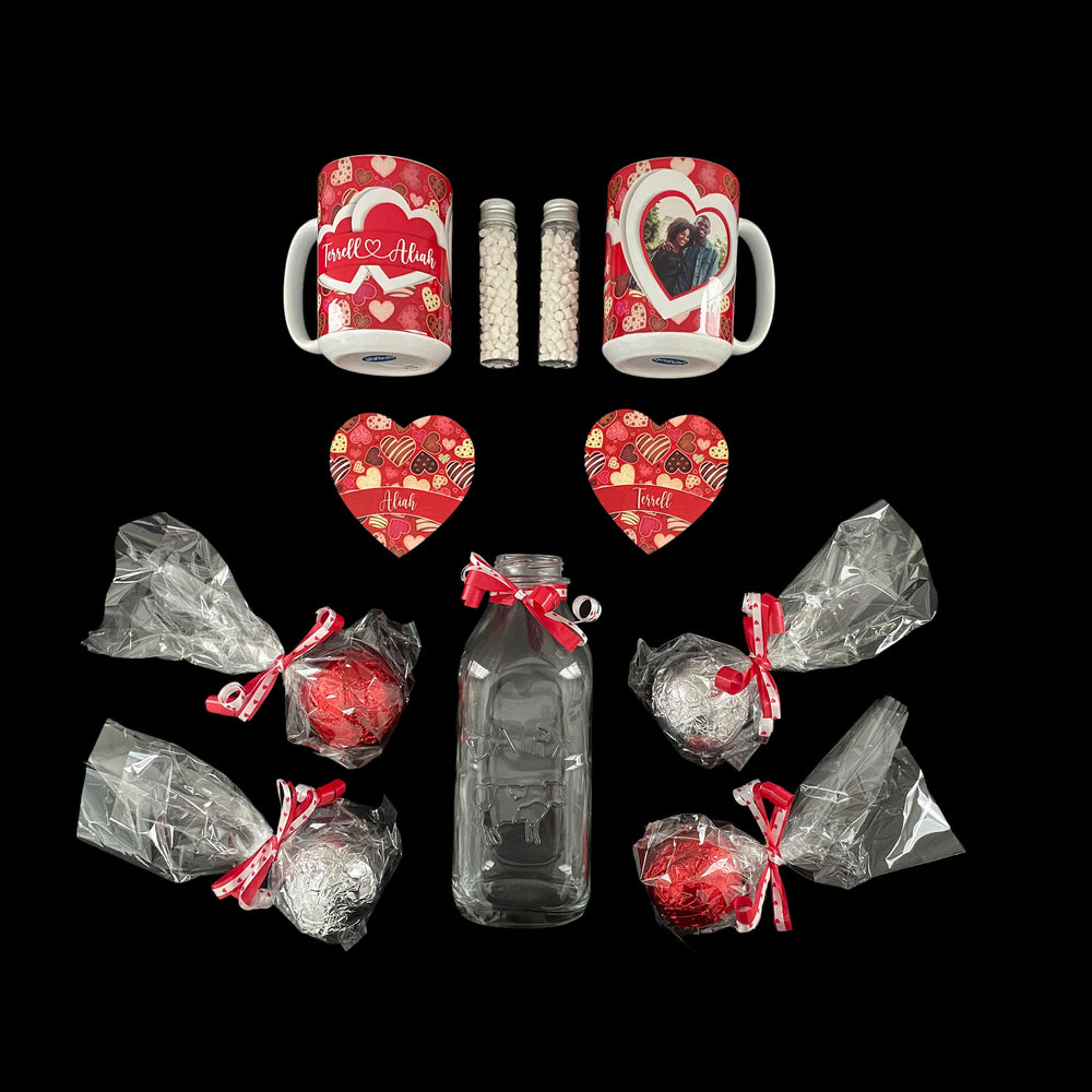 Hot Cocoa Bomb Valentine's Day Gift Set - 2 Mugs And 2 Coasters - Custom Valentine's Day LED Balloon And Bear - Balloominators