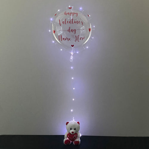 Happy Valentine's Day Balloon And Bear - Custom Valentine's Day LED Balloon - Balloominators