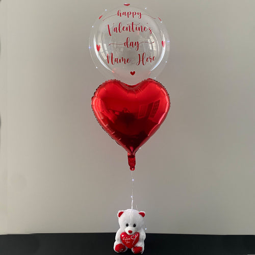 Happy Valentine's Day Balloon And Bear Bouquet - Custom Valentine's Day LED Balloon - Balloominators