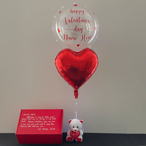 Hot Cocoa Bomb Valentine's Day Gift Set - 2 Mugs And 2 Coasters - Custom Valentine's Day LED Balloon And Bear - Balloominators