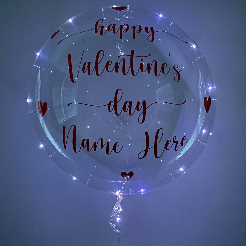 Happy Valentine's Day Balloon And Bear Bouquet - Custom Valentine's Day LED Balloon - Balloominators