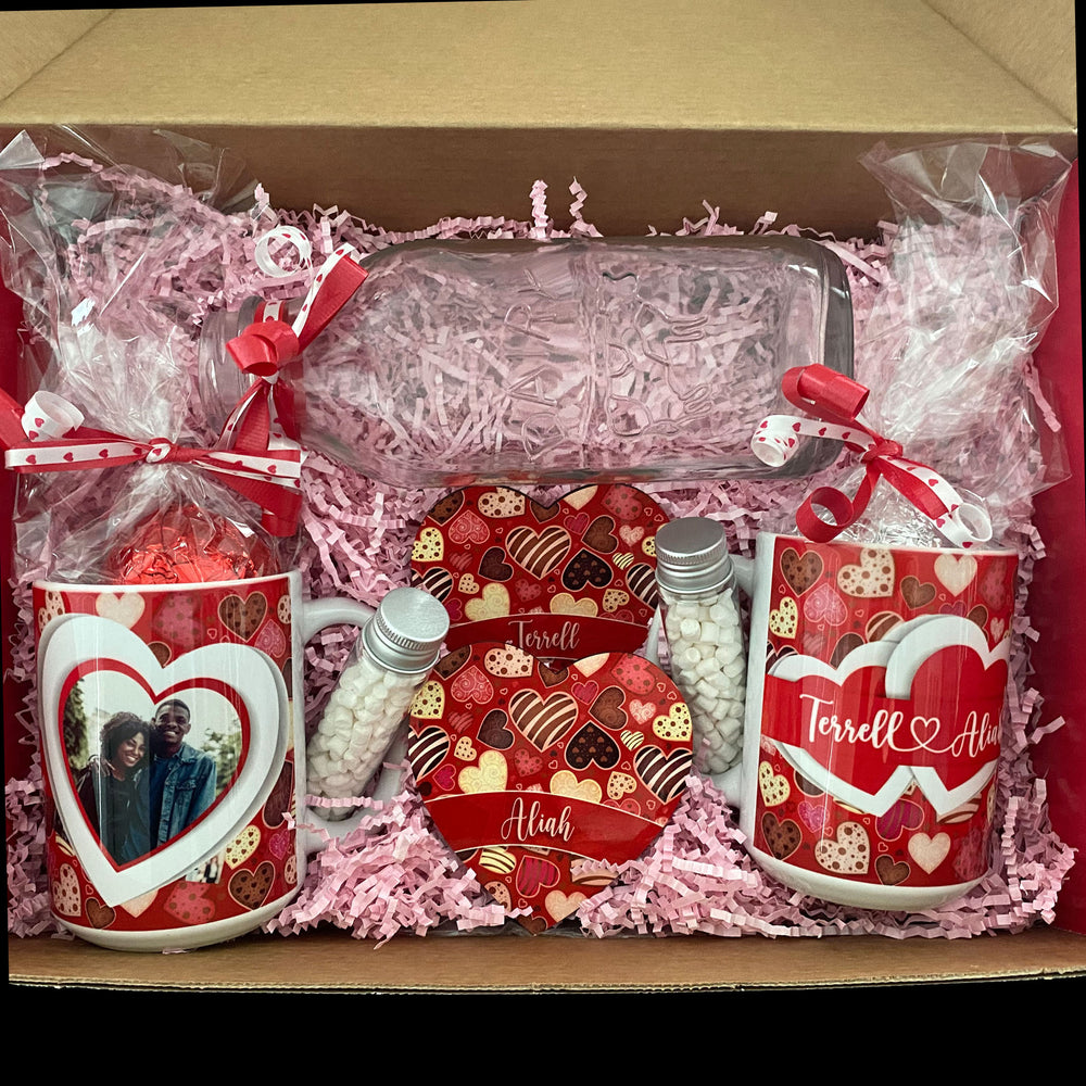 Hot Cocoa Bomb Valentine's Day Gift Set - 2 Mugs And 2 Coasters - Custom Valentine's Day LED Balloon And Bear - Balloominators