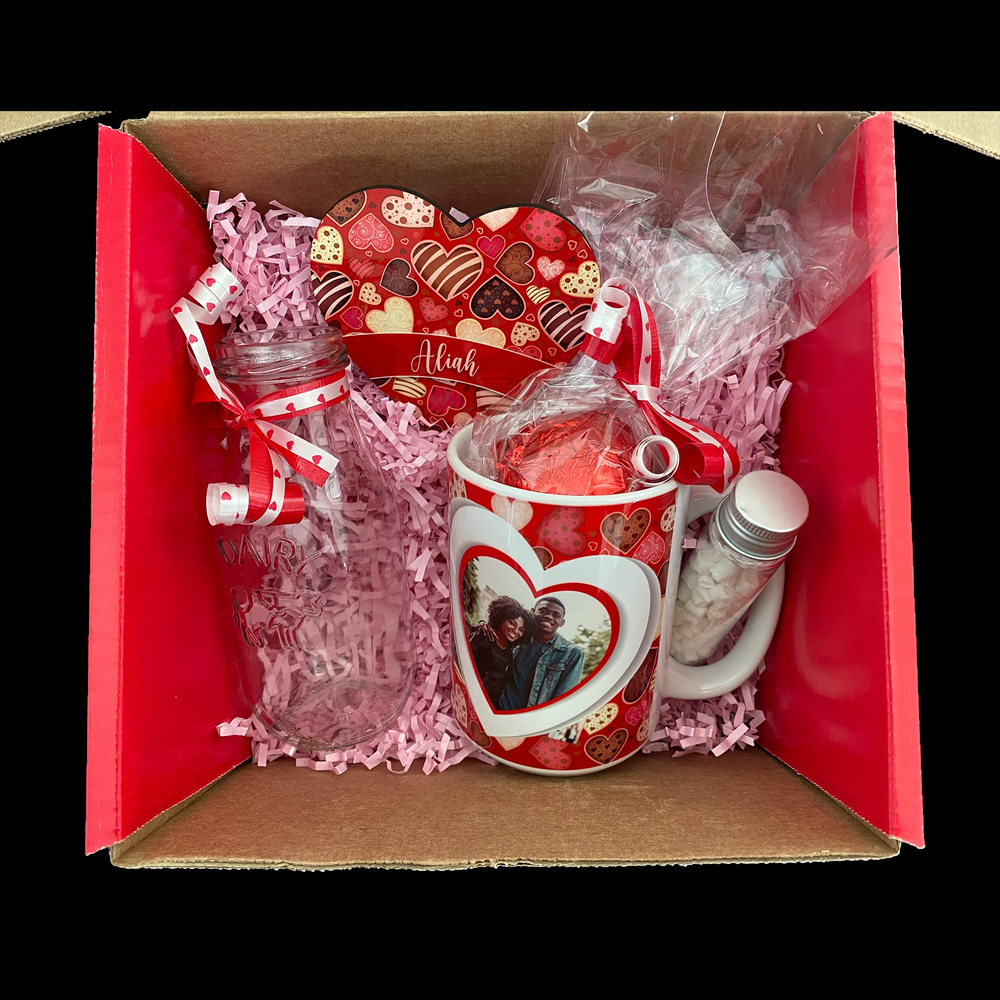 Hot Cocoa Bomb Valentine's Day Gift Set - 1 Mug And 1 Coaster - Custom Valentine's Day LED Balloon And Bear - Balloominators